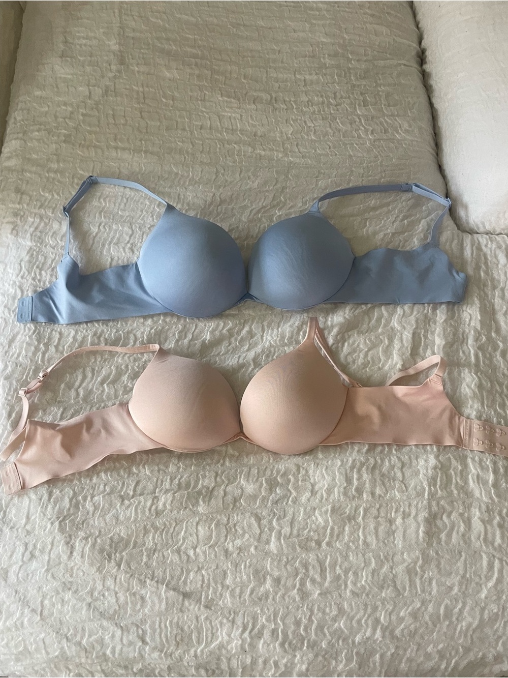 SKIMS Light Blue and Blush Seamless T-Shirt Bra Duo